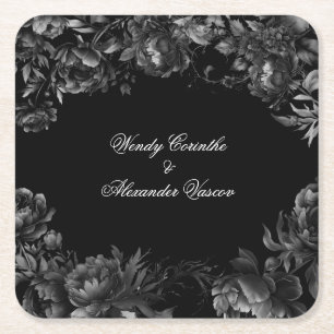 Classic Gothic Black Wedding Square Paper Coaster