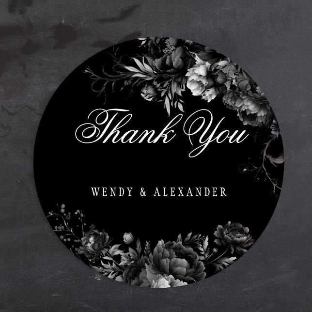 Classic Gothic Black Wedding Thank You Classic Round Sticker (Creator Uploaded)