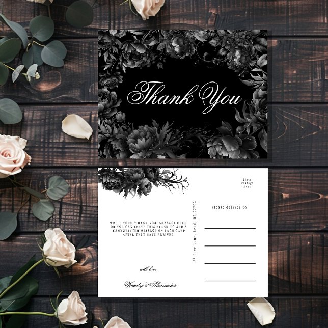 Classic Gothic Black Wedding Thank You Postcard (Creator Uploaded)
