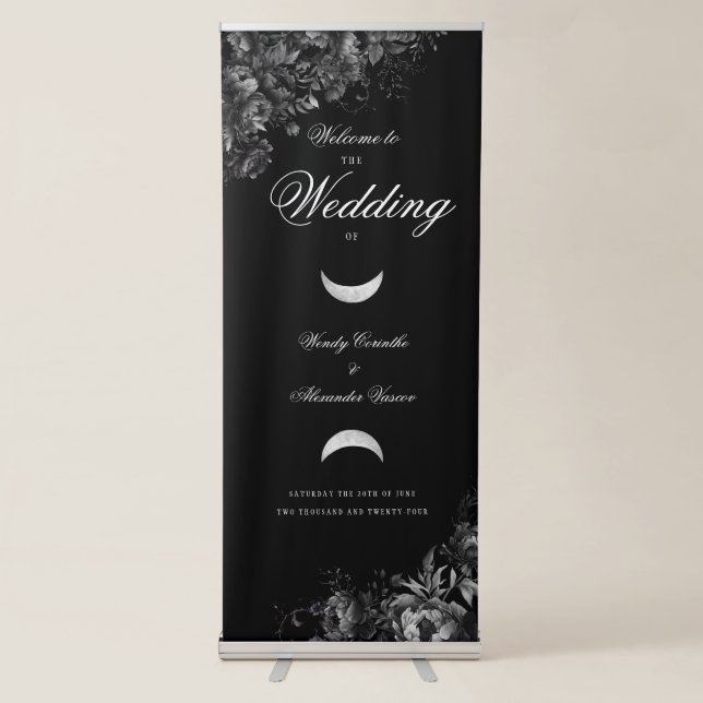 Classic Gothic Black Wedding Welcome Retractable Banner (Front)
