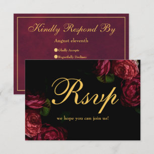 Classic Gothic Elegant Rose Floral Black Wedding  RSVP Card