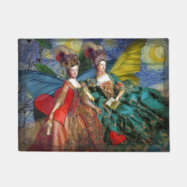 Classic Gothic Gemini Whimsical Butterfly Woman Doormat (Front)