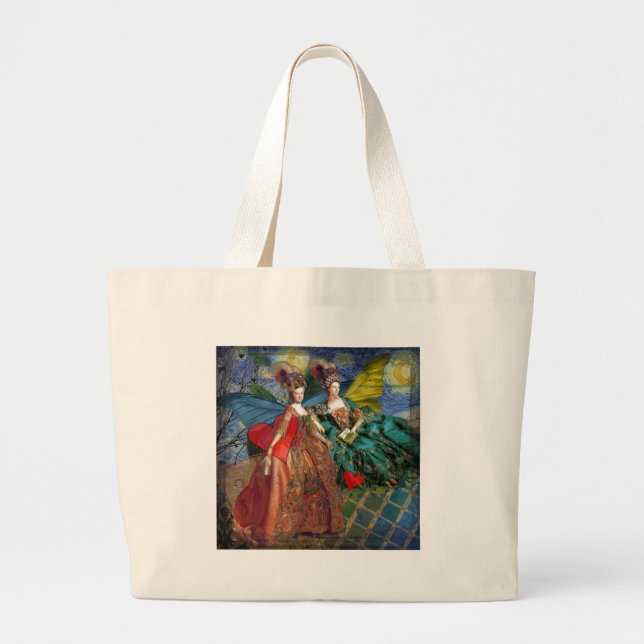 Classic Gothic Gemini Whimsical Butterfly Woman Large Tote Bag (Front)