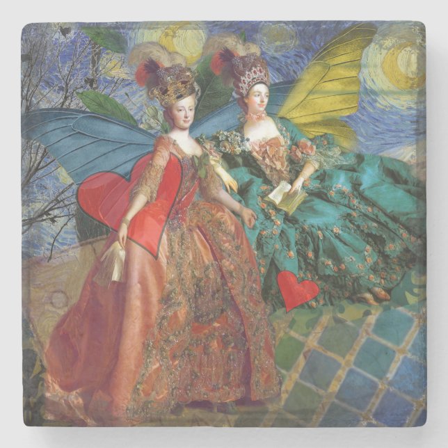 Classic Gothic Gemini Whimsical Butterfly Woman Stone Coaster (Front)