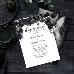 Classic Gothic White Engagement Party Photo Invitation