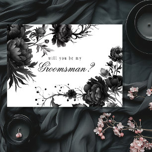 Classic Gothic White Groomsman Proposal Card