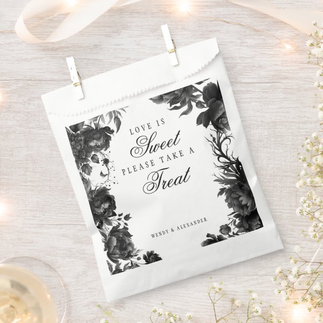 Classic Gothic White Love is Sweet Wedding Favour Bags (Clipped)