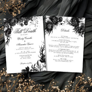 Classic Gothic White 'Till Death Wedding Details Invitation
