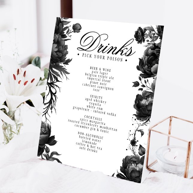 Classic Gothic White Wedding Drinks Menu Pedestal Sign (Creator Uploaded)