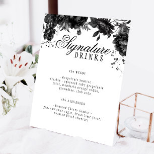 Classic Gothic White Wedding Signature Drinks Pedestal Sign