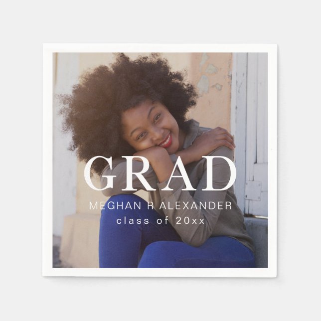 Classic Graduate Photo and Name Napkin (Front)