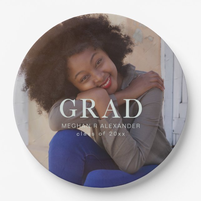 Classic Graduate Photo and Name Paper Plate (Front)