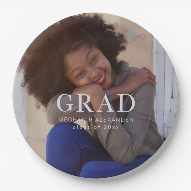 Classic Graduate Photo and Name Paper Plate (Front)