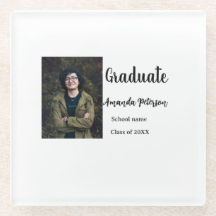 Classic graduation add photo name class year schoo glass coaster