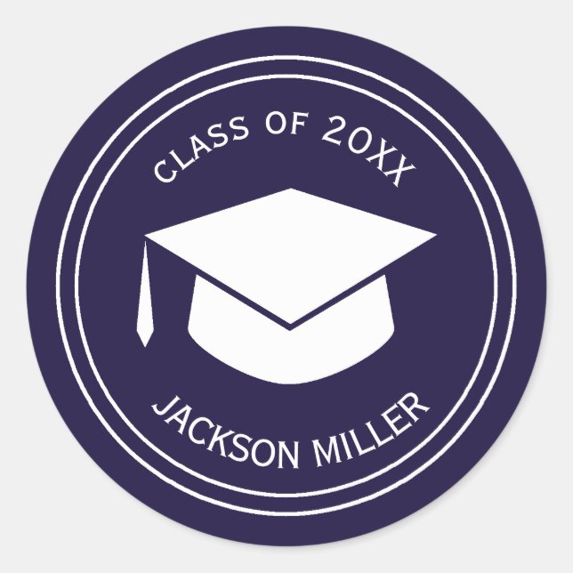 Classic Graduation Cap  Deep Blue Graduate Round Sticker (Front)