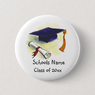 Classic Graduation Cap & Diploma 6 Cm Round Badge