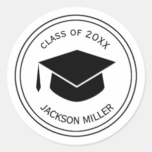 Classic Graduation Cap Personalised Graduate name Round Sticker