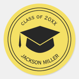 Classic Graduation Cap Personalised  YELLOW Classic Round Sticker