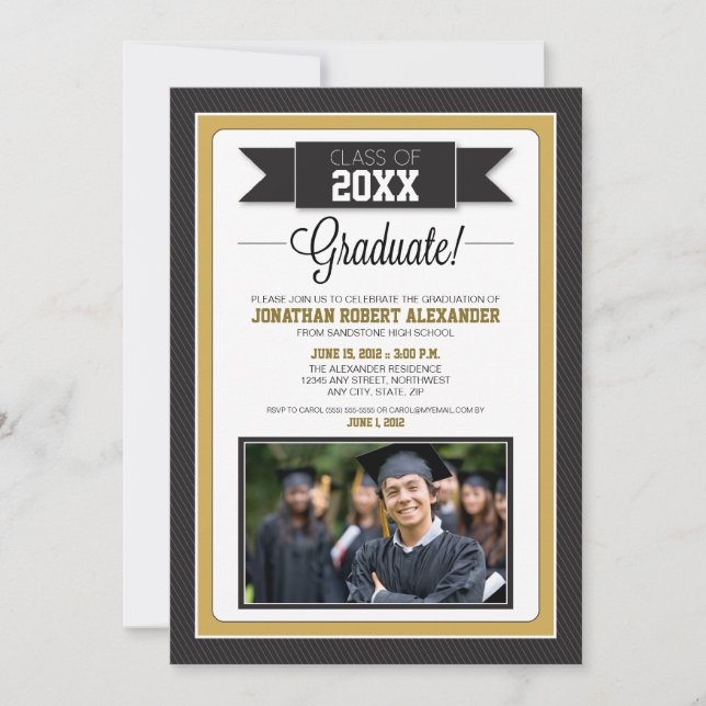 Classic Graduation Party Invitation (gold) (Front)