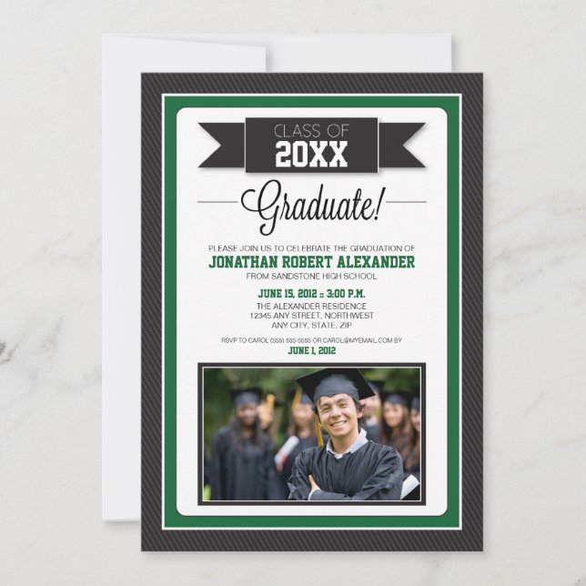 Classic Graduation Party Invitation (green) (Front)