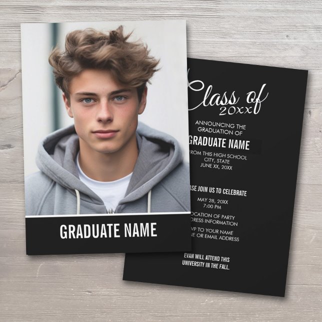 Classic Graduation Photo Announcement and Party (Simple Graduation Announcement with large photo on the front and invitation on the back)