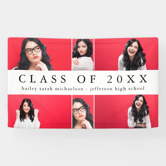Classic Graduation Photo Collage with Name Black Banner (Horizontal)