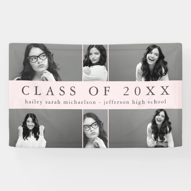 Classic Graduation Photo Collage with Name Blush Banner (Horizontal)