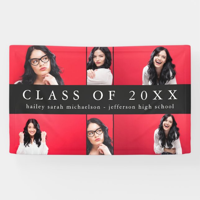 Classic Graduation Photo Collage with Name Grey Banner (Horizontal)