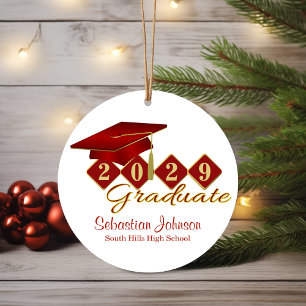 Classic Graduation Red and Gold Ceramic Tree Decoration