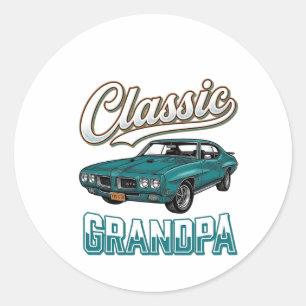 Classic Grandpa Vintage Car T-Shirt Design_1 Round Sticker