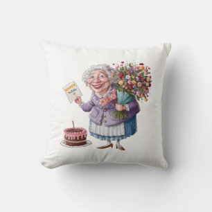 Classic Granny Bday with Giant Flowers Cushion
