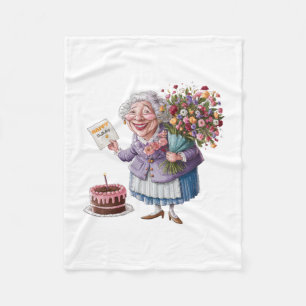 Classic Granny Bday with Giant Flowers Fleece Blanket