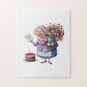 Classic Granny Bday with Giant Flowers Jigsaw Puzzle