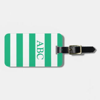 Classic Grass Green and White Stripe with Monogram Luggage Tag