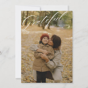Classic Grateful Calligraphy Photo Thanksgiving Holiday Card