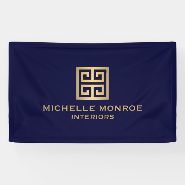 Classic Greek Key Designer Logo Gold/Navy Blue Banner (Horizontal)