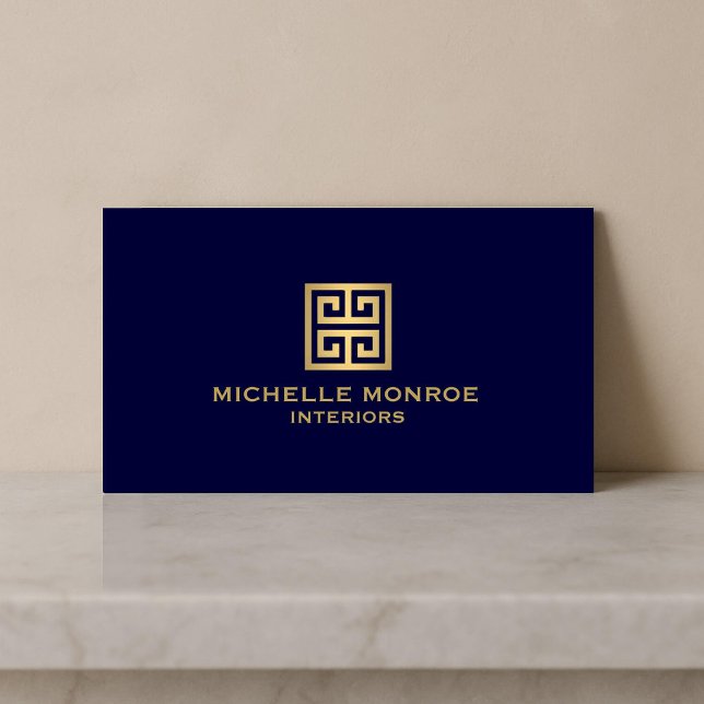 Classic Greek Key Designer Logo Gold/Navy Blue Business Card (Creator Uploaded)