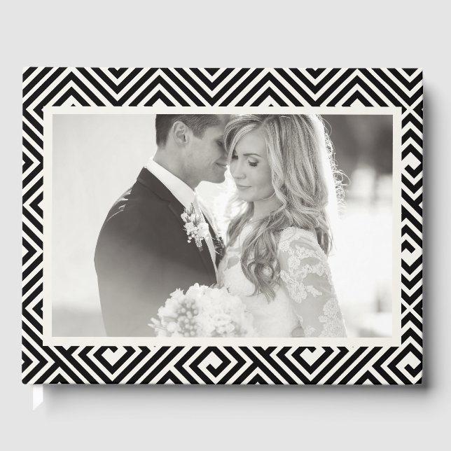 Classic Greek Key Geometric Wedding Photo Guest Book (Front)