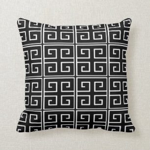 Classic Greek Key Pattern in Black and White Cushion