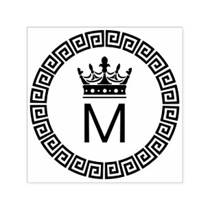 Classic Greek Key S Framed Initial Crown Monogram Self-inking Stamp