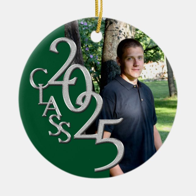 Classic Green 2025 Graduate Photo Ceramic Tree Decoration (Front)
