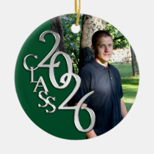 Classic Green 2026 Graduate Photo Ceramic Tree Decoration