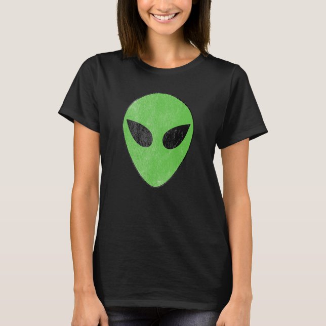 Classic Green Alien Head UFO Martian ExtraTerrestr T-Shirt (Front)