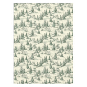 Classic Green and Cream Toile French Christmas Tablecloth