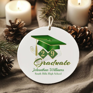 Classic Green and Gold Graduate Ceramic Tree Decoration