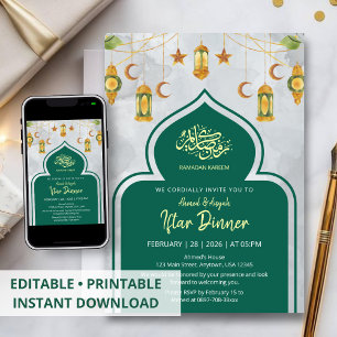 Classic Green and Gold Islamic Iftar Dinner Invitation
