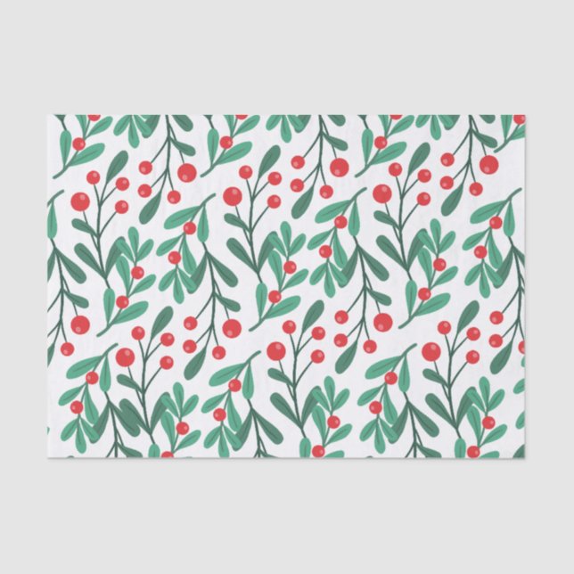 Classic Green and Red Christmas Floral Tissue  Paper (Front)