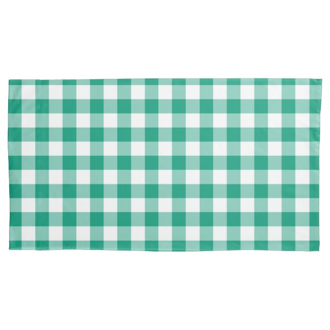 Classic Green And White Gingham Checks Pattern Pillowcase (Front-Left)