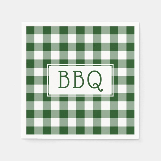 Classic Green and White Gingham Pattern BBQ Party Napkin (Front)
