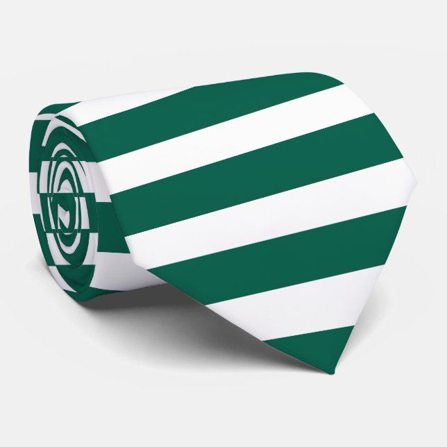 Classic Green And White Horizontal Striped  Tie (Rolled)